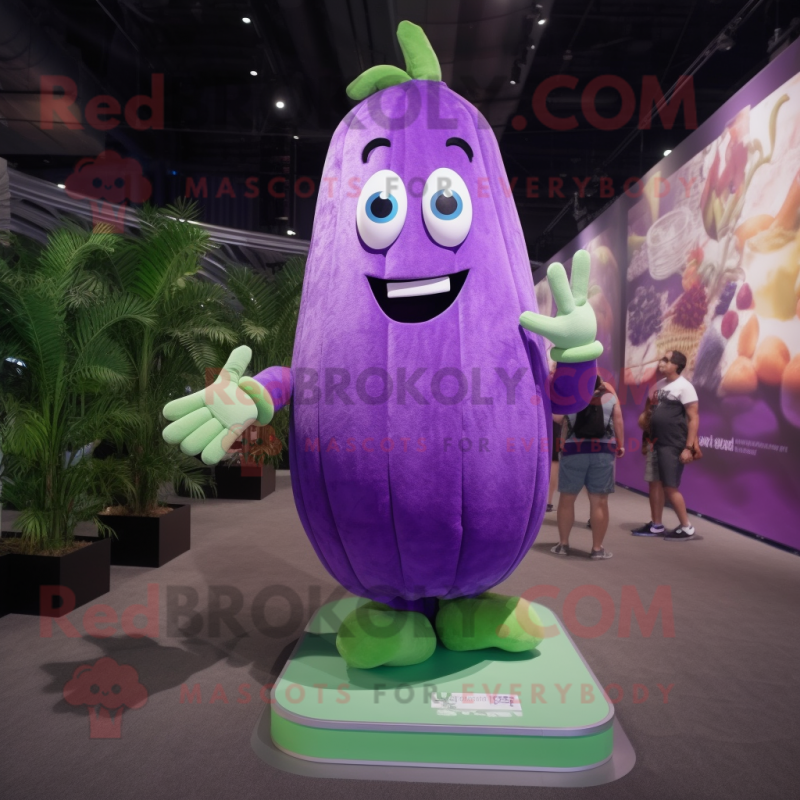 Purple Celery mascot costume character dressed with a Bikini and Shoe clips