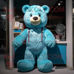 Cyan Teddy Bear maskot...