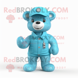 Cyan bamse maskot kostume...