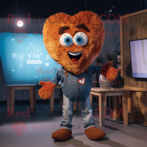 Rust Heart mascot costume character dressed with a Boyfriend Jeans and Hairpins