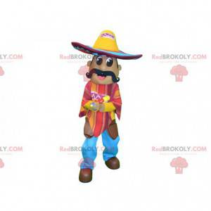 Mustached mexicansk maskot med en poncho og en sombrero -