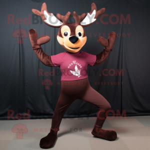 Maroon Deer mascot costume character dressed with a Yoga Pants and Bow ties