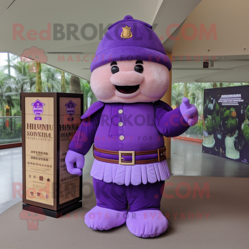 Purple Dim Sum mascot costume character dressed with a Polo Tee and Cummerbunds