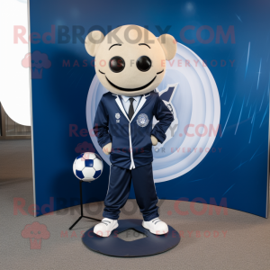 Navy Soccer Goal mascot costume character dressed with a Suit Jacket and Hairpins