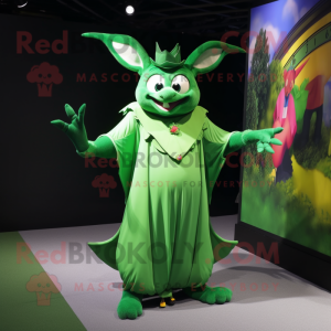 Green Bat mascot costume character dressed with a Maxi Dress and Bracelet watches