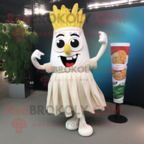 White French Fries mascot costume character dressed with a Maxi Skirt and Ties