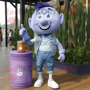 Lavender Scented Candle mascot costume character dressed with a Denim Shorts and Watches