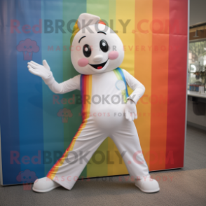 White Rainbow mascot costume character dressed with a Jeans and Anklets