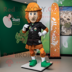 Rust Irish Dancing Shoes mascot costume character dressed with a Board Shorts and Berets