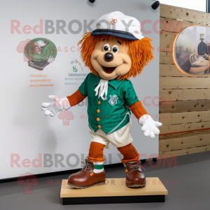 Rust Irish Dancing Shoes mascot costume character dressed with a Board Shorts and Berets
