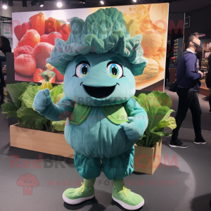 Teal Cabbage maskot kostym...