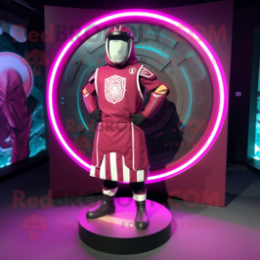 Magenta Celtic Shield mascot costume character dressed with a Bomber Jacket and Cummerbunds