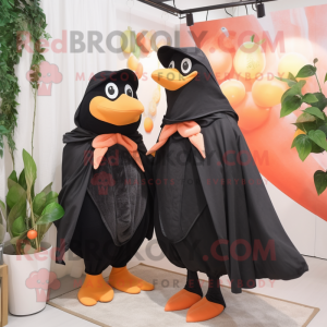 Peach Blackbird mascot costume character dressed with a Jumpsuit and Shawls