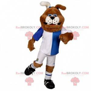 Bruine en witte bulldog-hondmascotte in sportkleding -