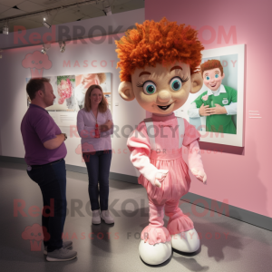 Pink Irish Dancer mascot costume character dressed with a Chinos and Hairpins