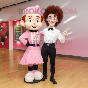 Pink Irish Dancer mascot costume character dressed with a Chinos and Hairpins