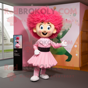 Pink Irish Dancer mascot costume character dressed with a Chinos and Hairpins