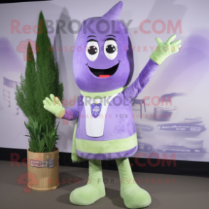 Lavender Celery mascot costume character dressed with a Sweater and Brooches