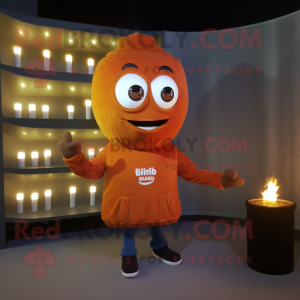 Rust Scented Candle mascot costume character dressed with a Sweatshirt and Brooches
