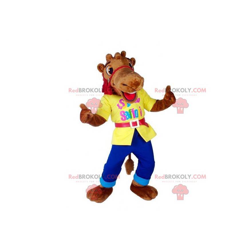 Mascota de camello dromedario con un traje colorido -
