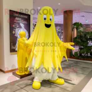 Lemon Yellow Ghost mascot costume character dressed with a Chinos and Anklets