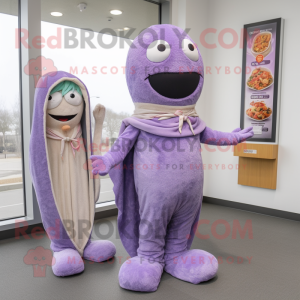 Lavender Bagels mascot costume character dressed with a Skinny Jeans and Shawls