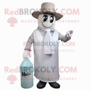 Gray Bottle Of Milk mascot costume character dressed with a Dress Shirt and Caps