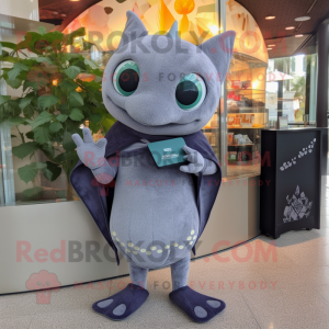 Gray Stingray mascot costume character dressed with a Sweater and Coin purses