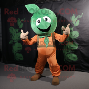 Rust Spinach mascot costume character dressed with a Jumpsuit and Suspenders