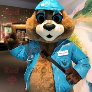 Cyan Marmot maskot kostume...