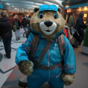 Cyan Marmot maskot drakt...