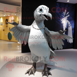 Silver Crow mascot costume character dressed with a Jeggings and Clutch bags