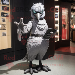 Silver Crow mascot costume character dressed with a Jeggings and Clutch bags