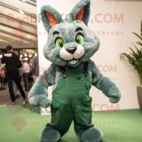 Green Lynx mascot costume character dressed with a Dungarees and Earrings
