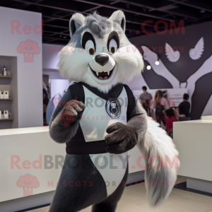 Silver Skunk mascot costume character dressed with a V-Neck Tee and Watches