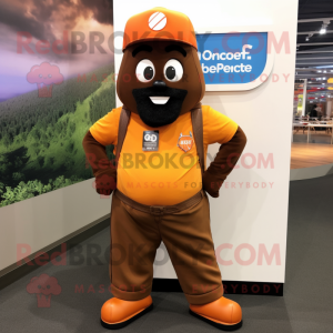 Orange Chocolates mascot costume character dressed with a Cargo Shorts and Beanies