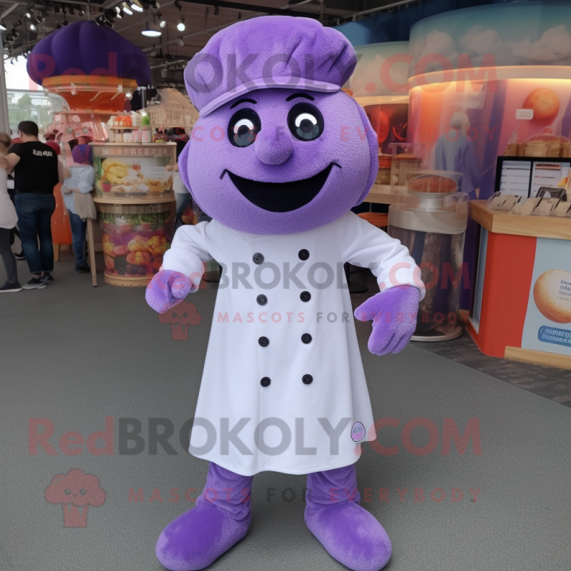 Lavender Meatballs mascot costume character dressed with a Trousers and Berets