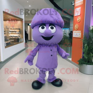 Lavender Meatballs mascot costume character dressed with a Trousers and Berets