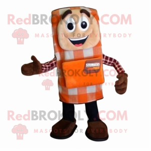 Orange Chocolate Bar mascot costume character dressed with a Flannel Shirt and Shoe clips