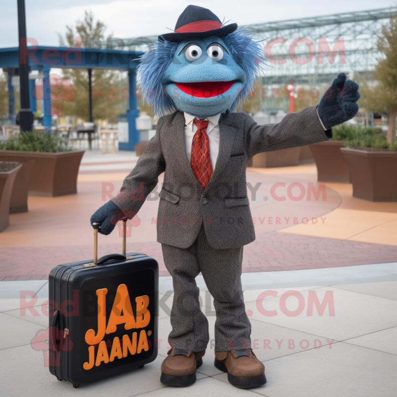 nan Jambalaya mascot costume character dressed with a Suit Jacket and Briefcases