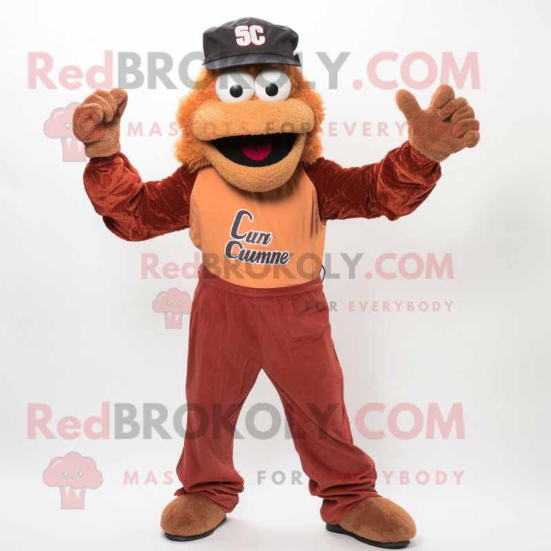 Rust Jambalaya mascot costume character dressed with a Chinos and Gloves