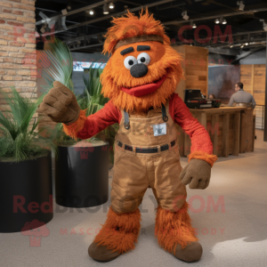 Rust Jambalaya mascot costume character dressed with a Chinos and Gloves