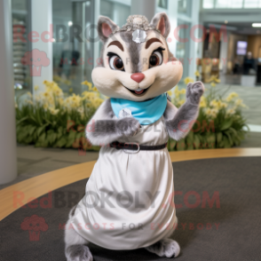 Silver Chipmunk mascot costume character dressed with a Pleated Skirt and Bracelet watches