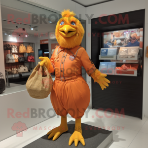 Peach Butter Chicken mascot costume character dressed with a Rash Guard and Handbags