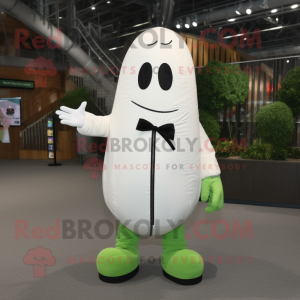 White Cucumber mascot costume character dressed with a Bomber Jacket and Mittens
