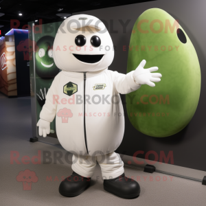 White Cucumber mascot costume character dressed with a Bomber Jacket and Mittens