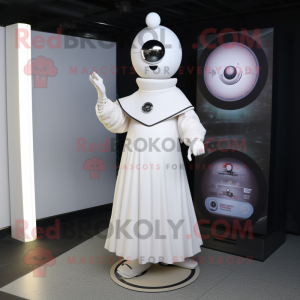 White Gyro mascot costume character dressed with a Empire Waist Dress and Digital watches