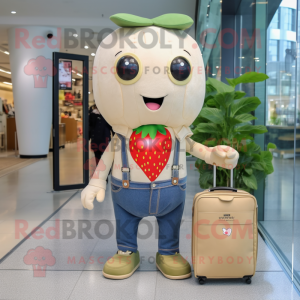 Beige Strawberry mascot costume character dressed with a Boyfriend Jeans and Briefcases