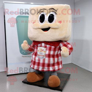 Beige Candy Box mascot costume character dressed with a Flannel Shirt and Shawl pins