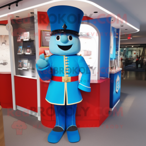 Sky Blue British Royal Guard mascot costume character dressed with a Blazer and Hats